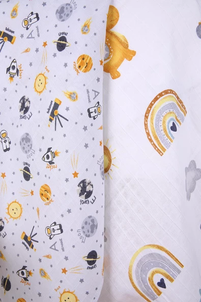 Babyhola 80x80cm 85X90cm 2'li Müslin Örtü Seti Desenli Kutulu Organik Hediyelik Emzirme Alt Açma Yenidoğan İkili Puset Örtüsü - 2