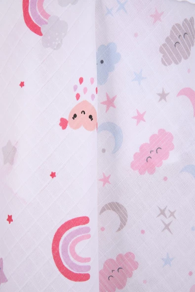 Babyhola 80x80cm 85X90cm 2'li Müslin Örtü Seti Bulut Desenli Kutulu Organik Hediyelik Emzirme Alt Açma Yenidoğan İkili Puset Örtüsü - 7