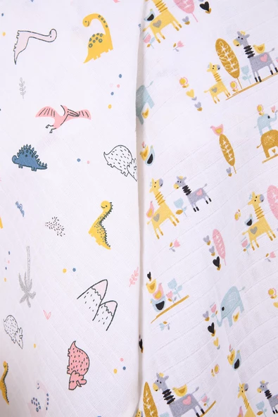 Babyhola 80x80cm 85X90cm 2'li Müslin Örtü Seti Desenli Kutulu Organik Hediyelik Emzirme Alt Açma Yenidoğan İkili Puset Örtüsü - 4