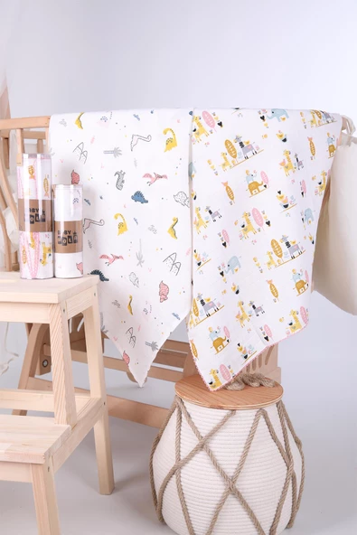 Babyhola 80x80cm 85X90cm 2'li Müslin Örtü Seti Desenli Kutulu Organik Hediyelik Emzirme Alt Açma Yenidoğan İkili Puset Örtüsü - 3