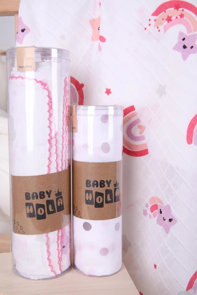 Babyhola 80x80cm 85X90cm 2'li Müslin Örtü Seti Desenli Kutulu Organik Hediyelik Emzirme Alt Açma Yenidoğan İkili Puset Örtüsü - 7