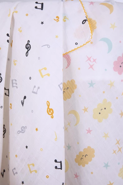 Babyhola 80x80cm 85X90cm 2'li Müslin Örtü Seti Bulut Desenli Kutulu Organik Hediyelik Emzirme Alt Açma Yenidoğan İkili Puset Örtüsü - 2