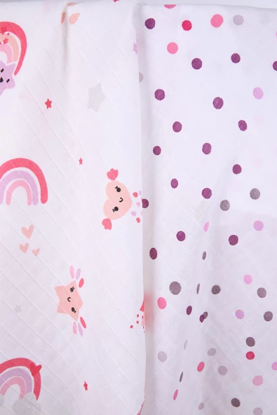 Babyhola 80x80cm 85X90cm 2'li Müslin Örtü Seti Desenli Kutulu Organik Hediyelik Emzirme Alt Açma Yenidoğan İkili Puset Örtüsü - 6