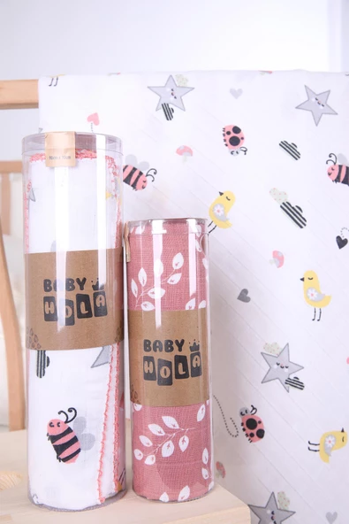 Babyhola 2'li 80x80cm 85x90cm Müslin Örtü Seti Kutulu Organik Hediyelik Emzirme Alt Açma Yenidoğan İkili Puset Örtüsü - 3