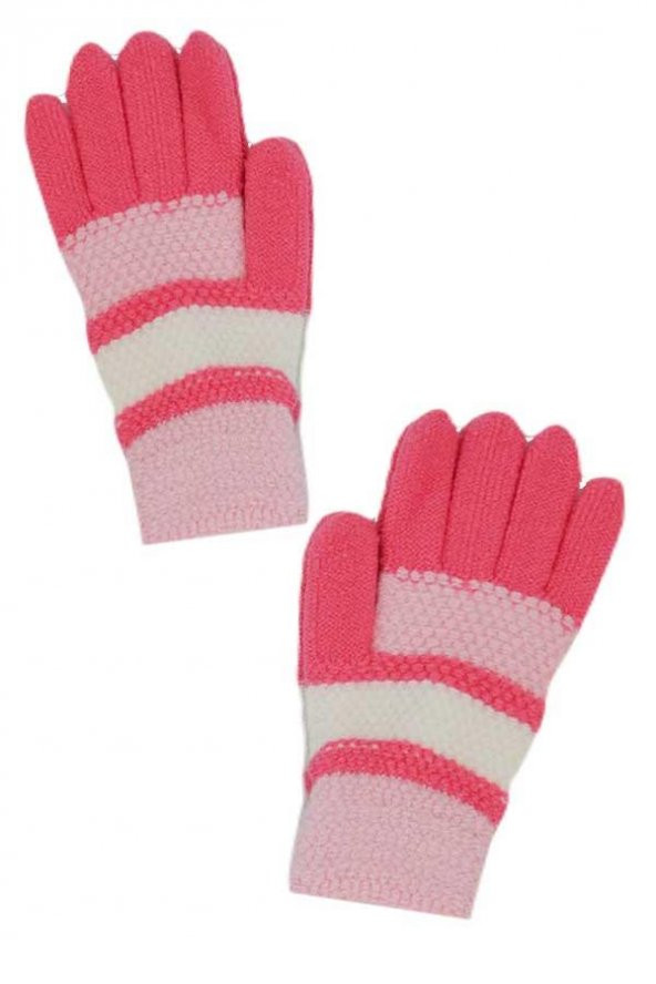 Kitti Kız Çocuk Şeritli Ekstra Yumuşak Doku Örme Eldiven (P-K2230-01) - 7