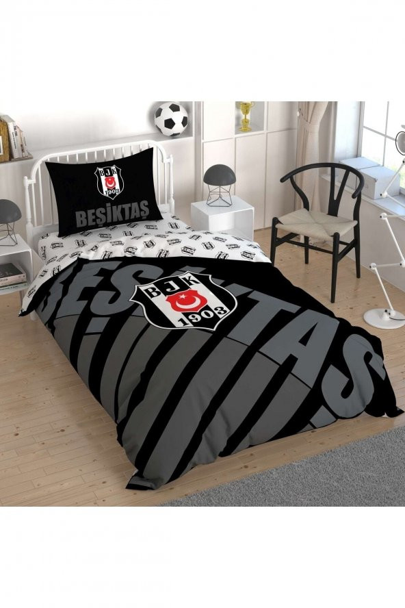 Beşiktaş Siyah Logo Tek Kişilik Nevresim Takımı Nevresim Takımı Lisanslı Nevresim Takımı