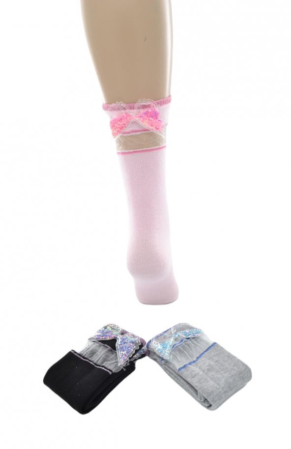 Ekinoks 3 lü Tüllü Kanatlı Diz Altı Çocuk Çorap - 3