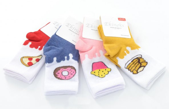 Ekinoks 4 lü Sare Yiyecek Desenli Kız Çocuk Soket Çorap - 2