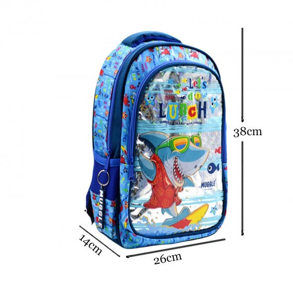 Muggle 2 Bölmeli Cute Shark Mavi Okul Sırt Çantası(MU-0044) - 2