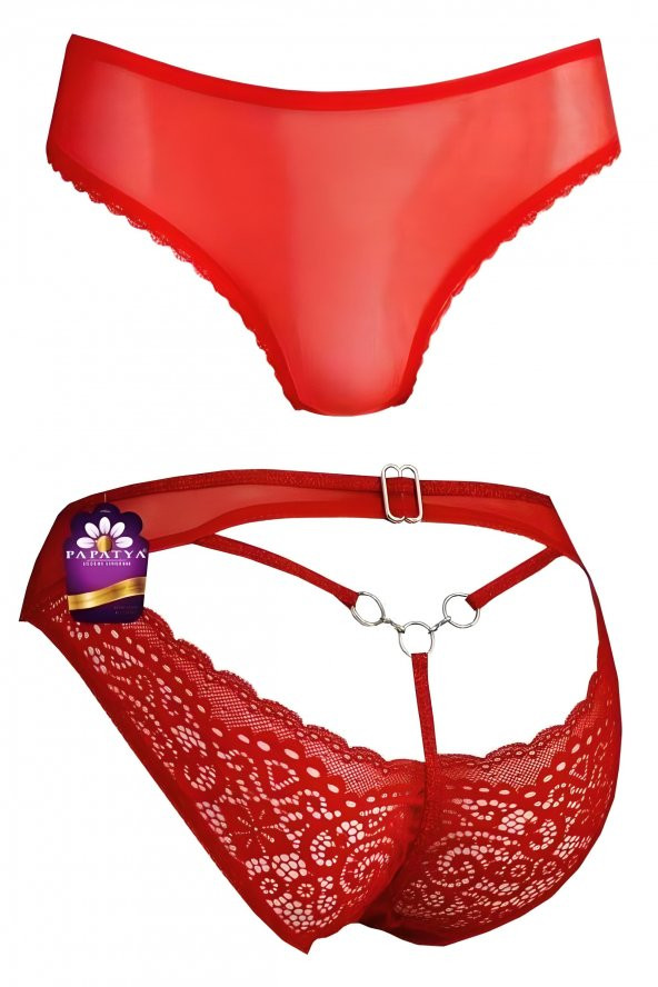 Papatya Kadın Arka Dantelli Transparan Zincir Detaylı Külot