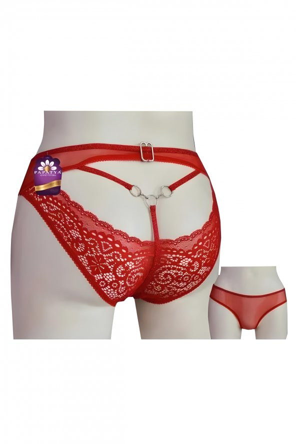 Papatya Kadın Arka Dantelli Transparan Zincir Detaylı Külot - 2