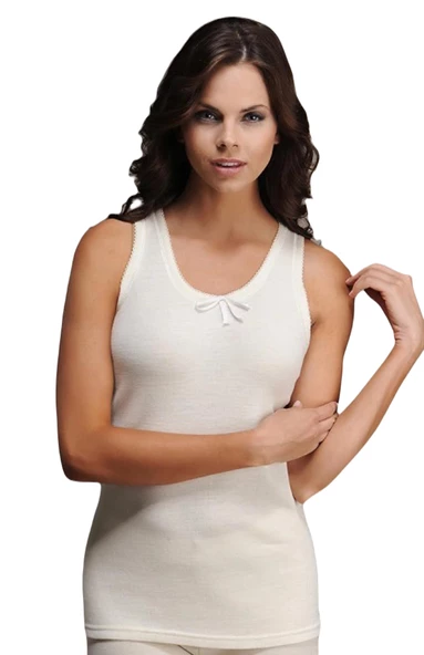 Hasyün Kadın Merinos Yünü Yaka İşlemeli İnterlok Kalın Askılı Fanila