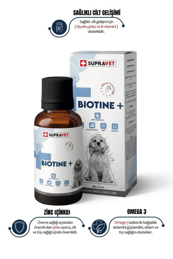 Supravet Plus +B For Dogs Biotine Damla 100 ML + Zinc + Multi Vitamin ( Köpekler Için Tüy Sağlığı Damlası ) - 2