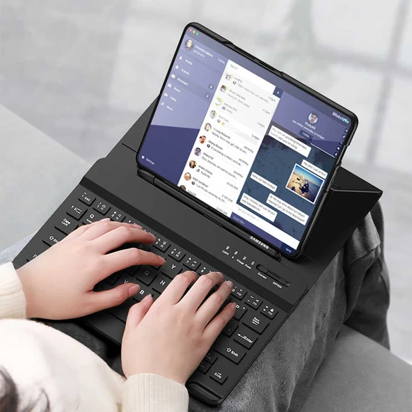 Galaxy Z Fold 3 Kılıf Standlı Bluetooth Klavyeli Zore Kıpta Keyboard Set Kılıf - 12