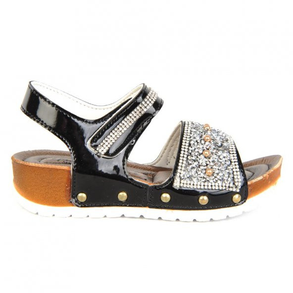 Masal 7541 Siyah Cırtlı Yazlık Kız Çocuk Sandalet Ayakkabı