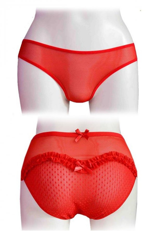 Helena Paris Kadın Transparan Puantiye Detaylı Kurdeleli Büyük Beden Bato Külot (2774)