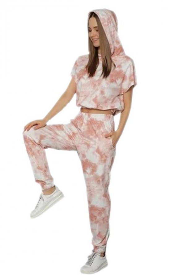 Bayan Somon Krop Kapüşonlu Eşofman Takımı - (5633) - 2