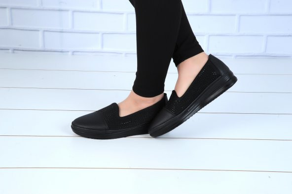 Alens Favore Siyah Cilt Kadın Babet Ayakkabı
