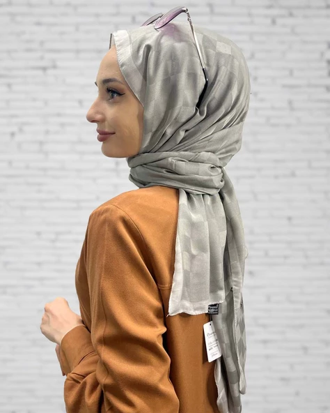 Piramit Dama Desenli Monogram Şal 00876 DUMAN