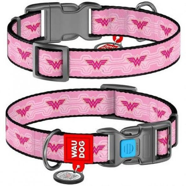 Waudog Collar QR Pasaportlu Köpek Boyun Tasması 31-49 CM, 25 MM, Wonder Woman Desenli