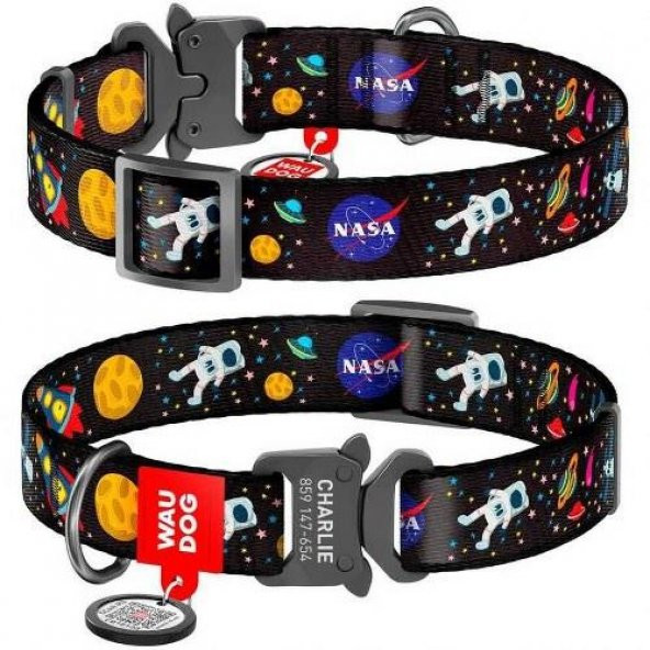 Waudog Collar QR Pasaportlu Köpek Boyun Tasması, NASA Desenli, S, W 20 mm, L 24-40 cm