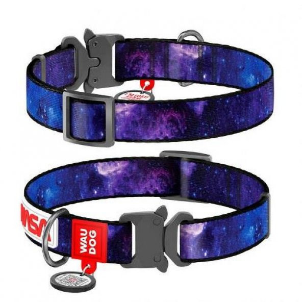 Waudog Collar QR Pasaportlu Köpek Boyun Tasması, NASA21 Desenli, M, W 25 mm, L 31-49 cm