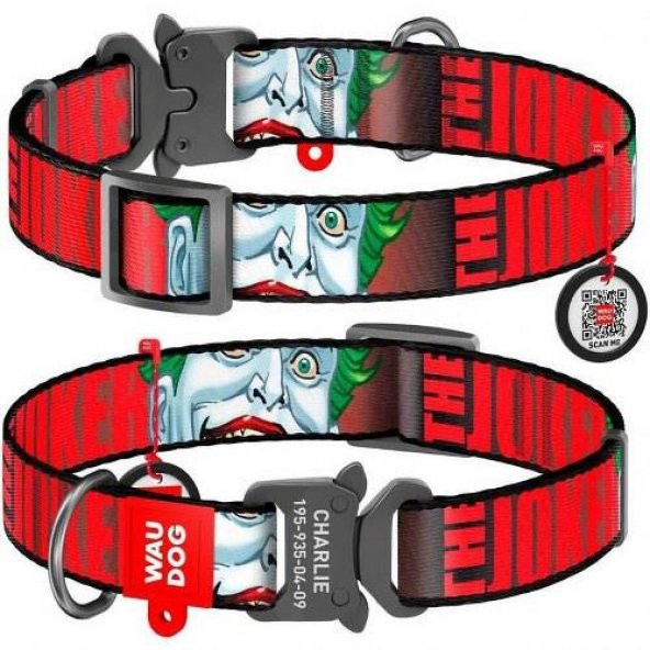 Waudog Collar QR Pasaportlu Köpek Boyun Tasması 31-49 CM, 25 MM, Joker Desenli Metal Tokalı
