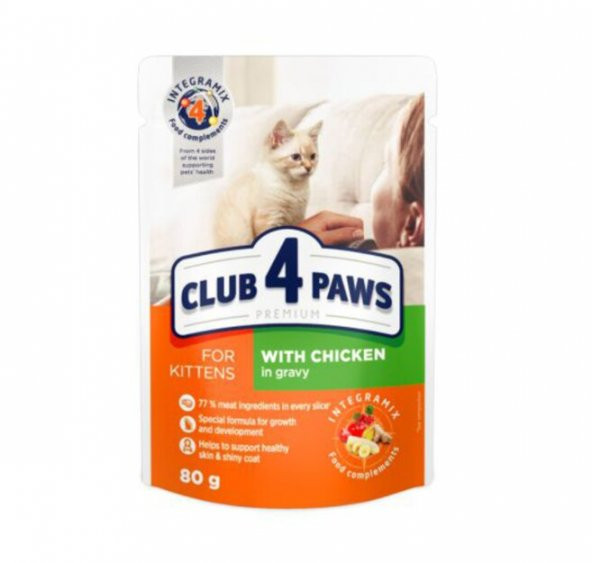 Club4Paws Tavuklu Premium Pouch Yavru Kedi Maması 80 Gr