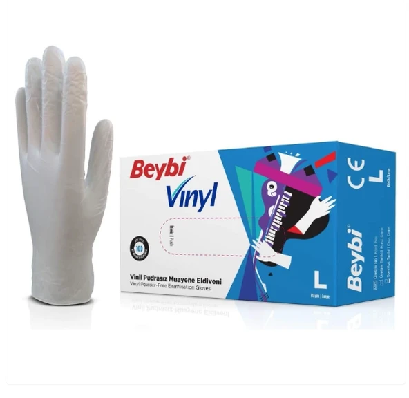 Beybi Vinil Şeffaf Muayene Eldiveni Pudrasız ( L ) 1 Kutu ürün görseli