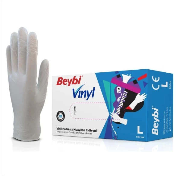 Beybi Vinil Şeffaf Muayene Eldiveni Pudrasız ( L ) 20 Kutu ürün görseli