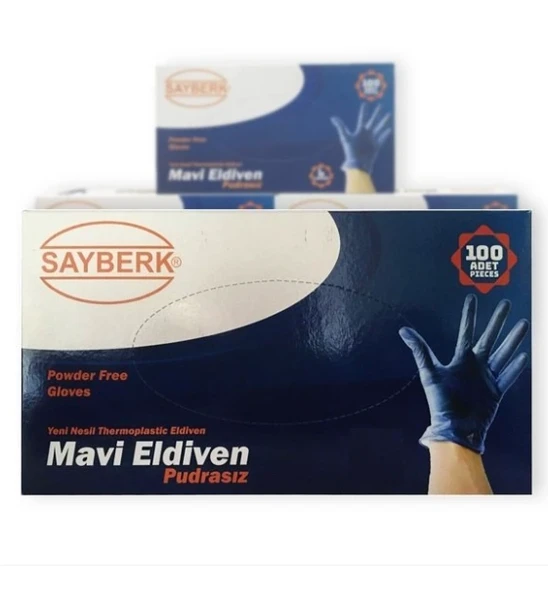 Yeni Nesil Hibrit Pudrasız Mavi Eldiven (L) 100 Adet ürün görseli