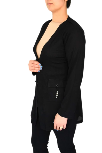 Kadın Mevsimlik Cepli Hırka Ottoman Kumaş BGL-ST03029 - Resim 10