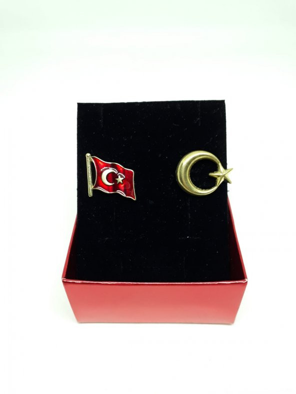 İKİLİ DALGALI TÜRK BAYRAĞI(SARI) VE AY YILDIZ YAKA ROZETİ