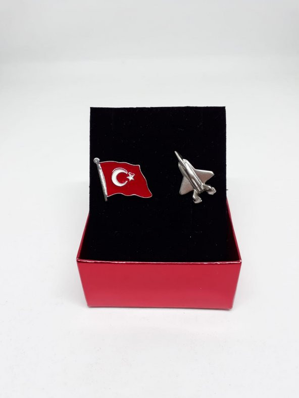 İKİLİ TÜRK BAYRAĞI VE UÇAK (F16) YAKA ROZETİ