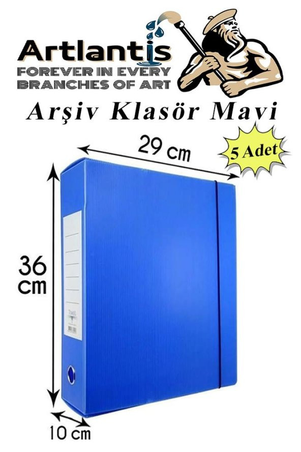 Mavi Arşiv Ve Proje Kutusu 29x36x10cm 5 Adet Arşiv Klasörü Lastikli Plastik Arşiv Klasörü Büro Okul Sınıf