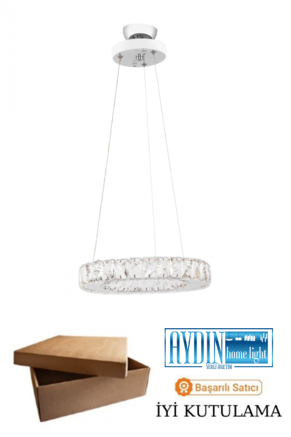 IŞILTI TEK KATLI SARKIT KRİSTAL AVİZE - YUVARLAK TAŞLI AVİZE - Salon - Yatak Odası - Mutfak - Hol - Resim 3