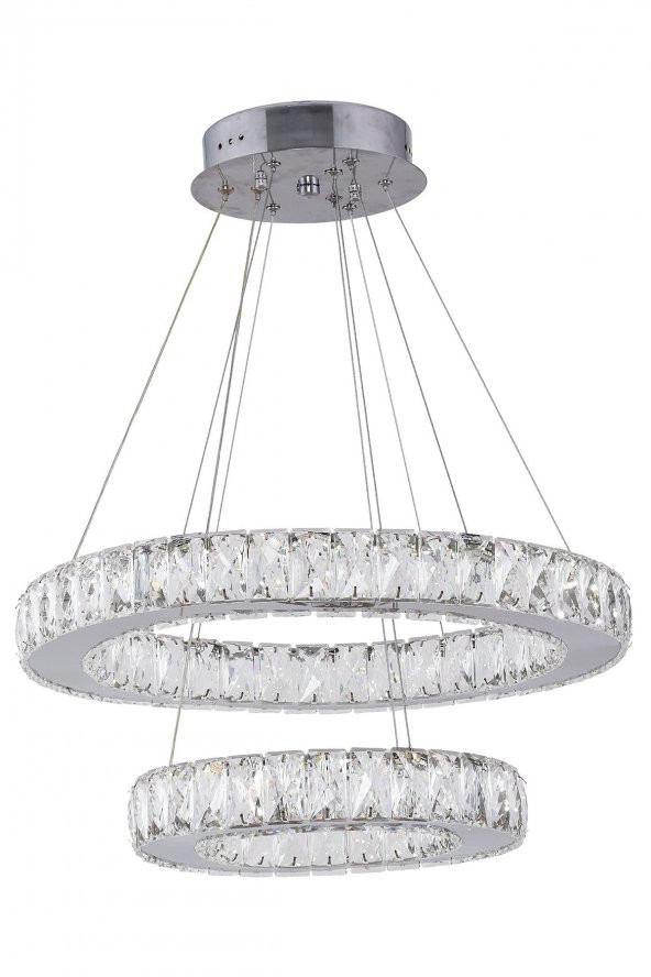 KRİSTAL 2 KATLI YUVARLAK LEDLİ AVİZE - Yatak Odası - Salon - Oturma Odası - Resepsiyon - Resim 2