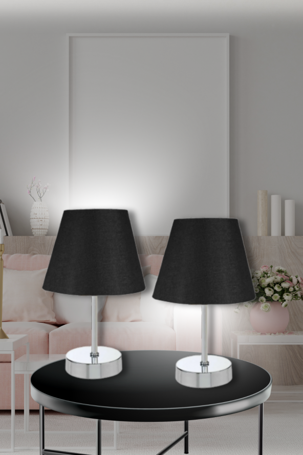 MALTA PREMİUM 2Lİ ABAJUR - Siyah - Gümüş  - Oturma Odası - Salon - Mutfak - Ofis - Mutfak - Hol ürün görseli