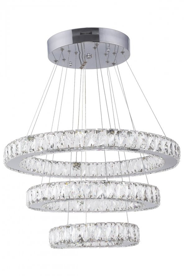 KRİSTAL 3 KATLI YUVARLAK LEDLİ AVİZE - Salon - Yatak Odası - Resepsiyon - Resim 3