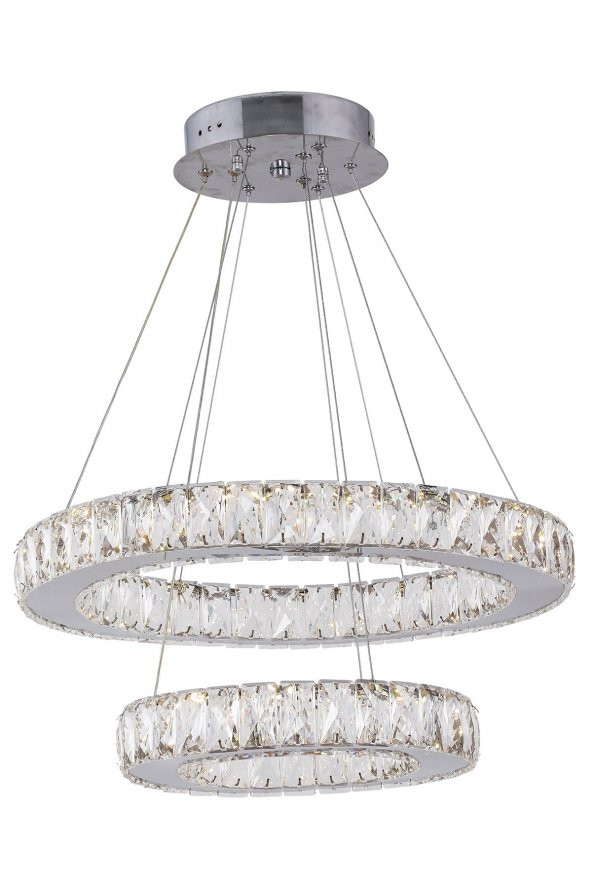 KRİSTAL 2 KATLI YUVARLAK LEDLİ AVİZE - Yatak Odası - Salon - Oturma Odası - Resepsiyon - Resim 3