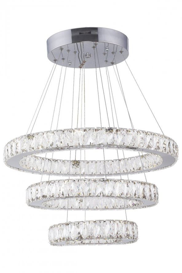 KRİSTAL 3 KATLI YUVARLAK LEDLİ AVİZE - Salon - Yatak Odası - Resepsiyon - Resim 4