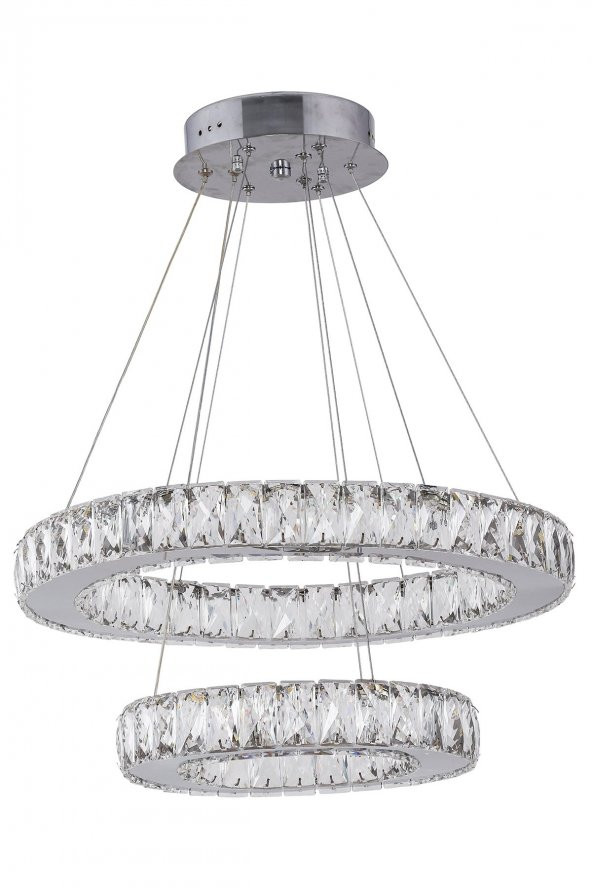 KRİSTAL 2 KATLI YUVARLAK LEDLİ AVİZE - Yatak Odası - Salon - Oturma Odası - Resepsiyon - Resim 4