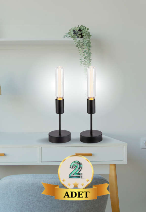 2 ADET PROMOSYON SİYAH MASA LAMBASI - Yatak Odası - Salon - Mutfak - Hol ürün görseli