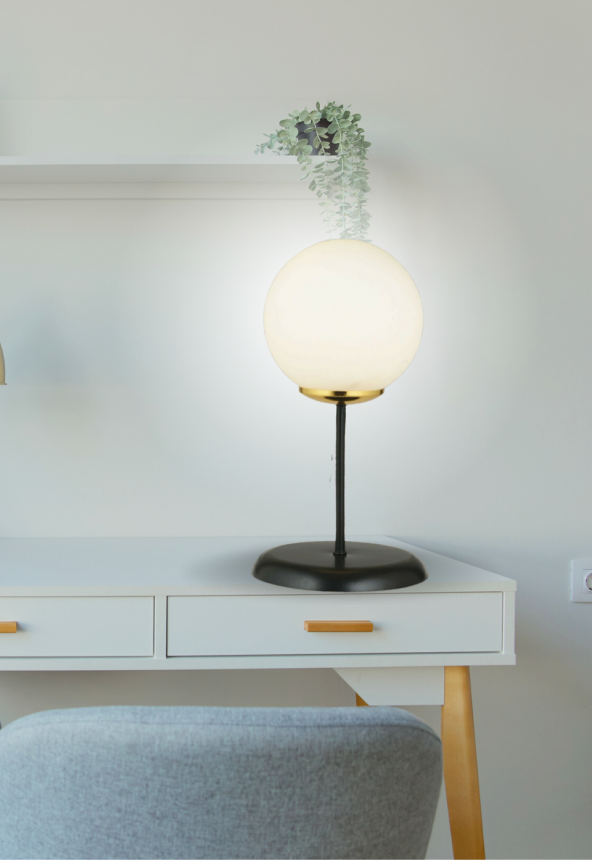 HERA BEYAZ CAMLI SİYAH MASA LAMBASI - Yatak Odası - Salon - Mutfak - Hol ürün görseli