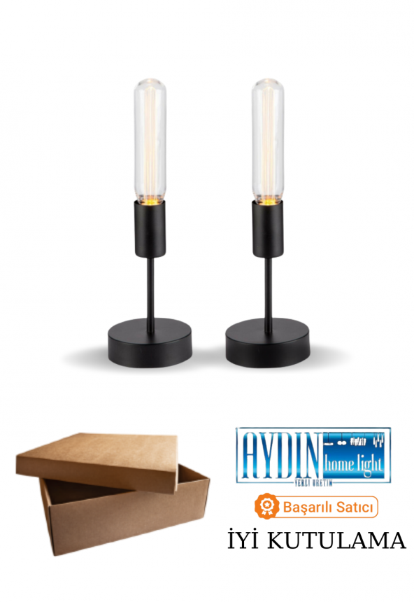 2 ADET PROMOSYON SİYAH MASA LAMBASI - Yatak Odası - Salon - Mutfak - Hol - Resim 3