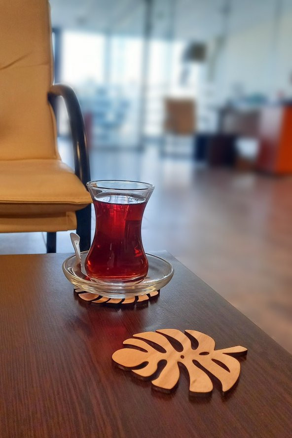 Desen Kesimli Ahşap Bardak Altlığı 6lı Takım ,, Kahve Bardak Altlığı, Coffe Time -0125