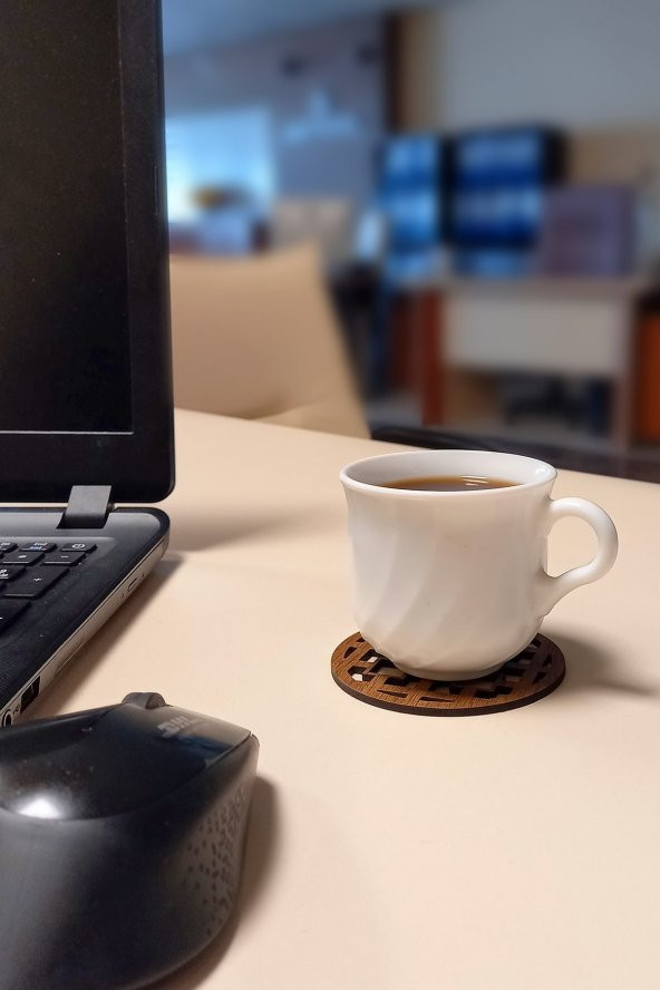 Desen Kesimli Ahşap Bardak Altlığı 6lı Takım , Kahve Bardak Altlığı, Coffe Time -0129