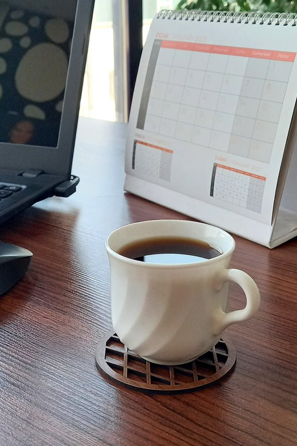 Desen Kesimli Ahşap Bardak Altlığı 6lı Takım , Kahve Bardak Altlığı, Coffe Time -0133