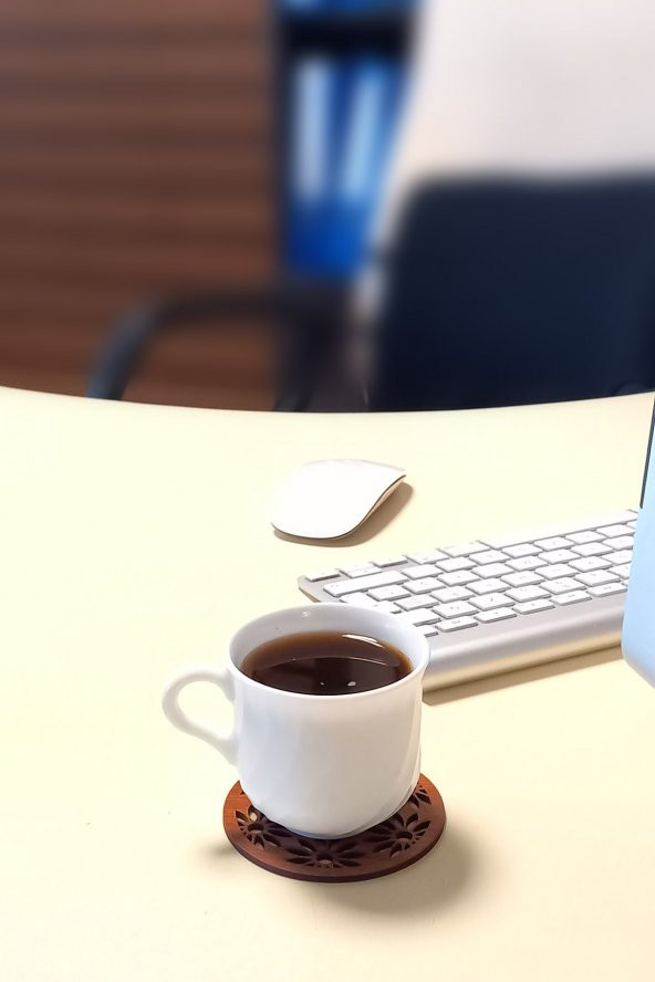 Desen Kesimli Ahşap Bardak Altlığı 6lı Takım , Kahve Bardak Altlığı, Coffe Time -0135