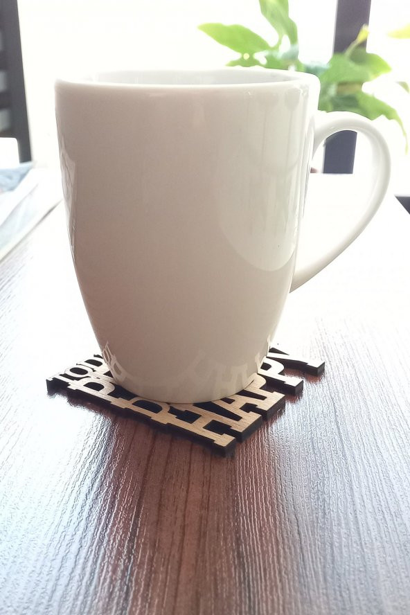 Desen Kesimli Ahşap Bardak Altlığı, Kahve Bardak Altlığı, Coffe Time -0137